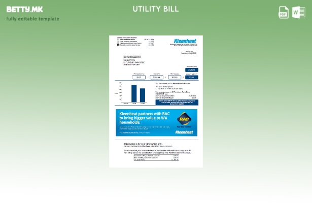 Модерен стил, шаблон за збор за сметки за комунални услуги во Австралија Kleenhe